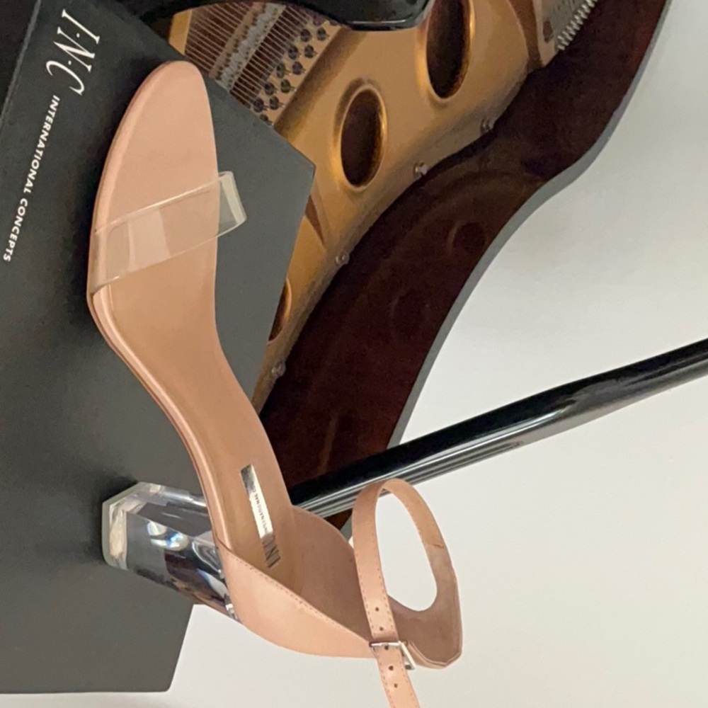 INC International Concepts Women's Nude Heels with Clear Strap